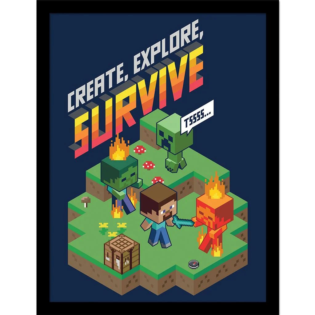 Minecraft Innrammet Bilde 30 x 40 cm Survive - Supernerds