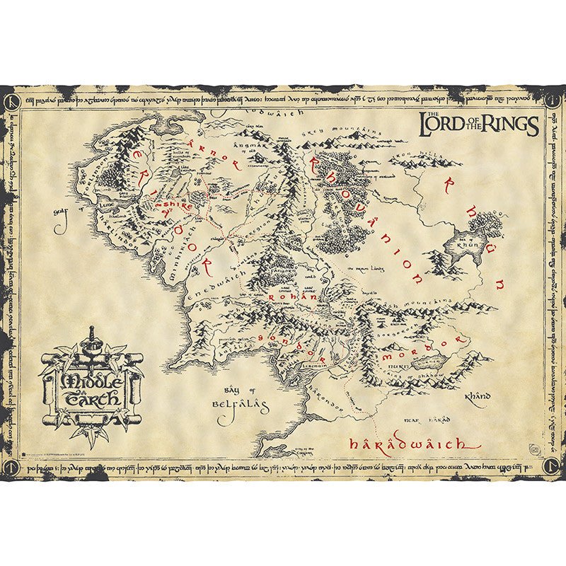 Ringenes Herre Plakat Middle Earth Map 66 x 46 cm - Supernerds